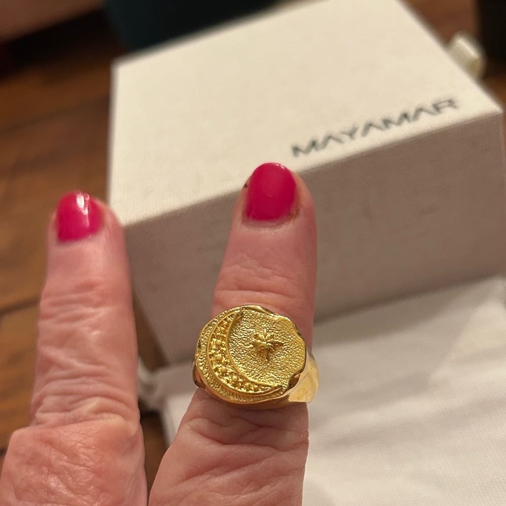 Mayamar Gold Crescent and‎ Star Ring size 8.5